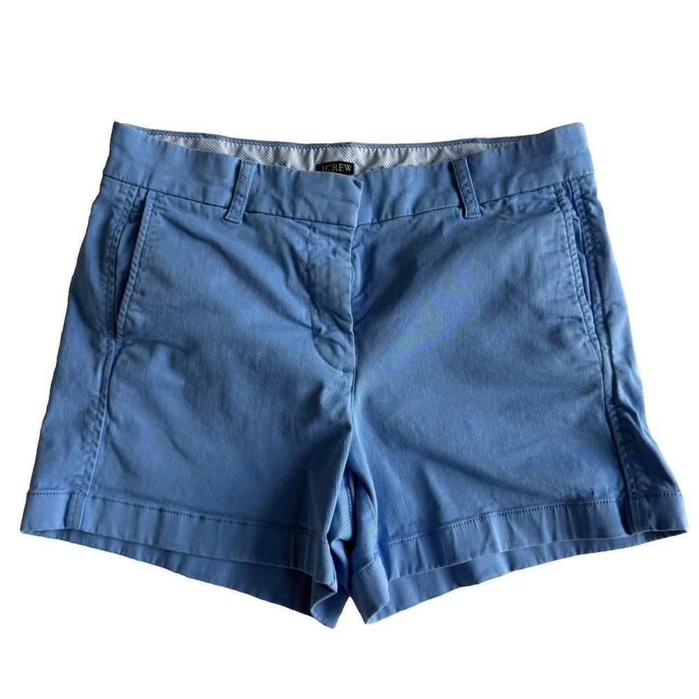 J.Crew Chino Shorts Women Size 6 Blue Mid Rise Cotton Stretch Cuffed Casual